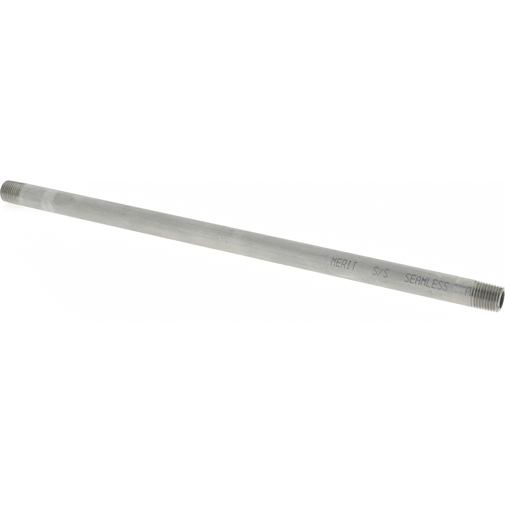Merit Brass Stainless Steel Pipe Nipple: 1/4" Pipe, Grade 304 & 304L - 4004-1200