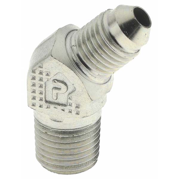 Parker Steel Flared Tube 45 Deg Male Elbow: 3/8" OD, 37 deg Flared Angle - KP17666