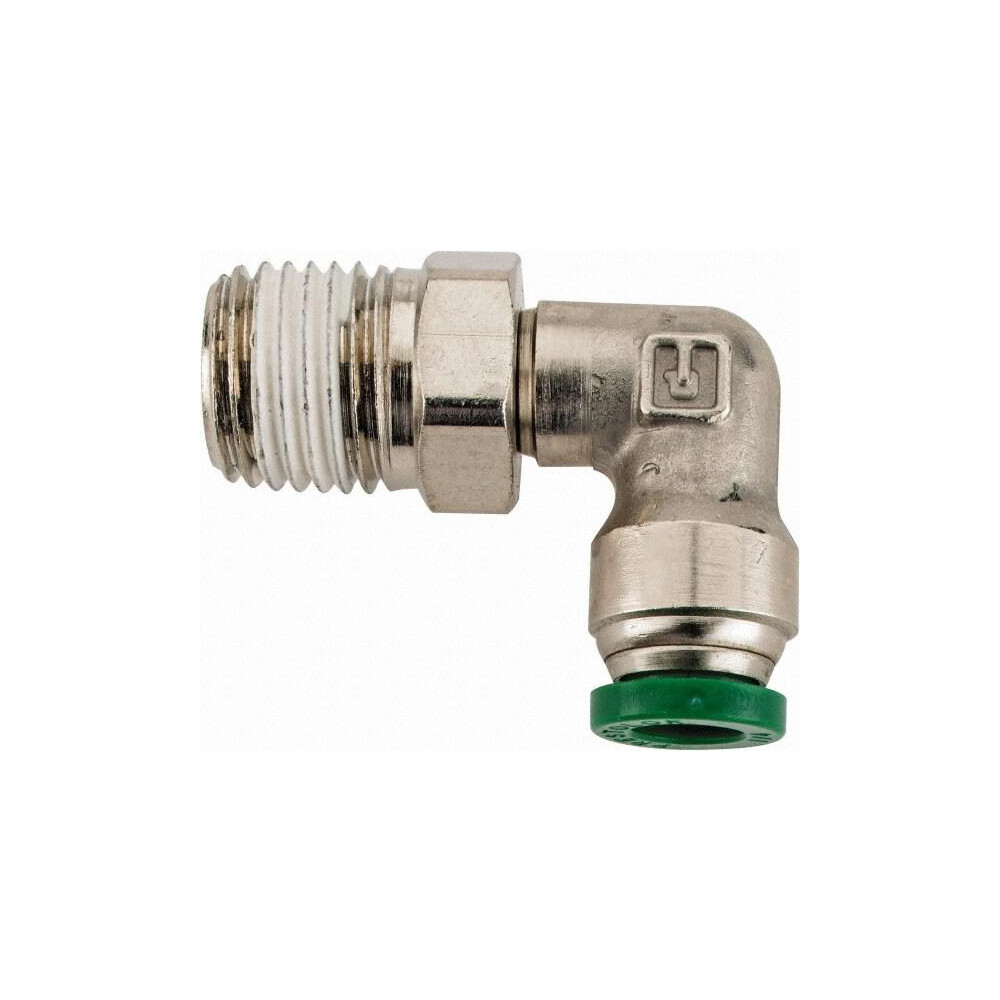 Parker Push-to-Connect Push-to-Connect x Male NPTF Fitting: 90 deg Swivel Elbow, 1/4 Thread, NPTF, 1/4" OD - W169PLP-4-4