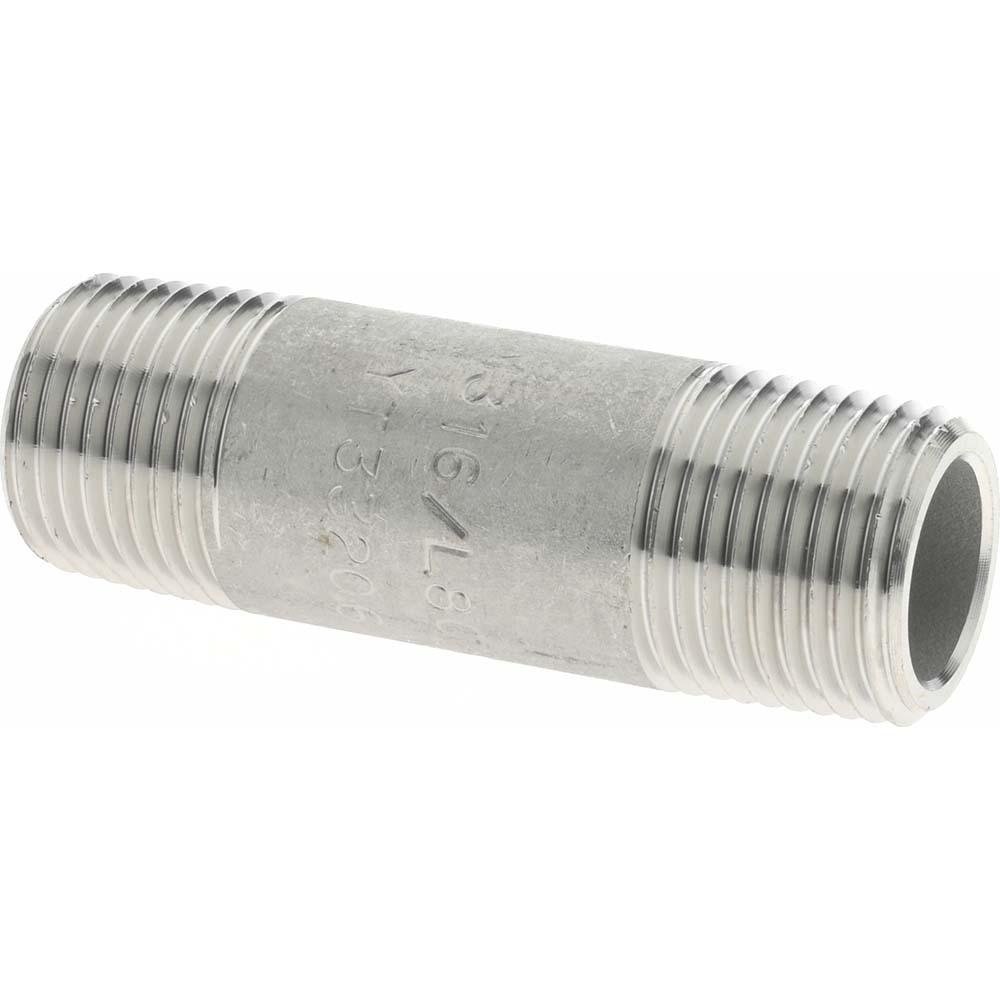 Merit Brass Stainless Steel Pipe Nipple: 3/8" Pipe, Grade 316 & 316L - 6506-200