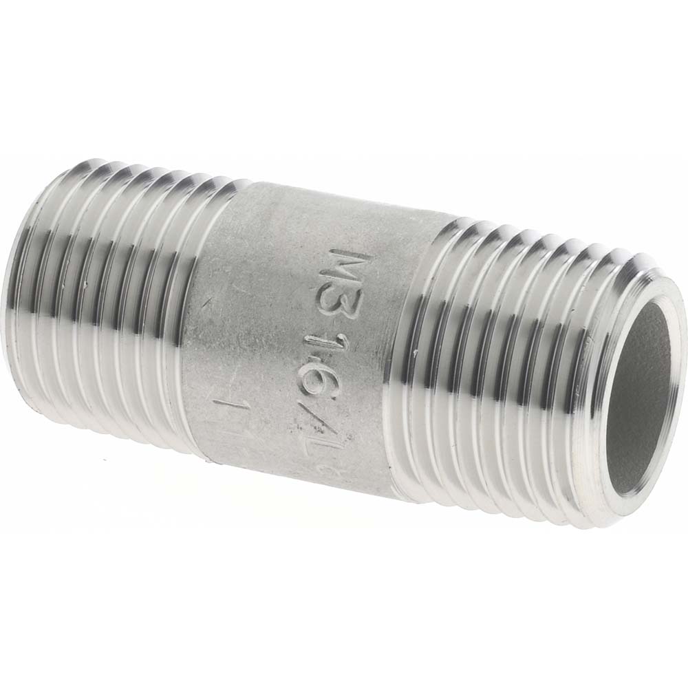Merit Brass Stainless Steel Pipe Nipple: 3/8" Pipe, Grade 316 & 316L - 6506-200