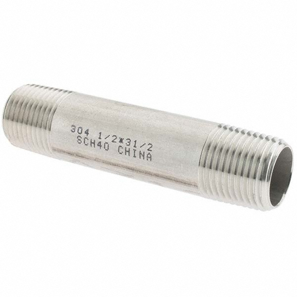 Value Collection Stainless Steel Pipe Nipple: 1/2" Pipe, Grade 304 & 304L - 4BN1/2*31/2