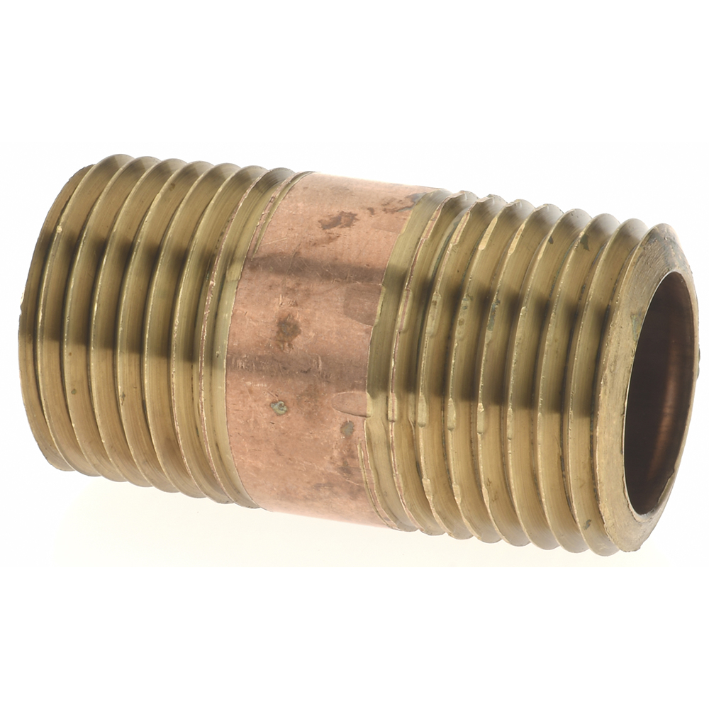 Merit Brass Brass Pipe Nipple: Threaded on Both Ends, 2" OAL, 3/4" NPT - 2112-200
