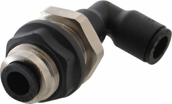Legris Push-to-Connect Tube x Tube Fitting: Bulkhead Union Elbow, 1/4" OD - 3139 56 00