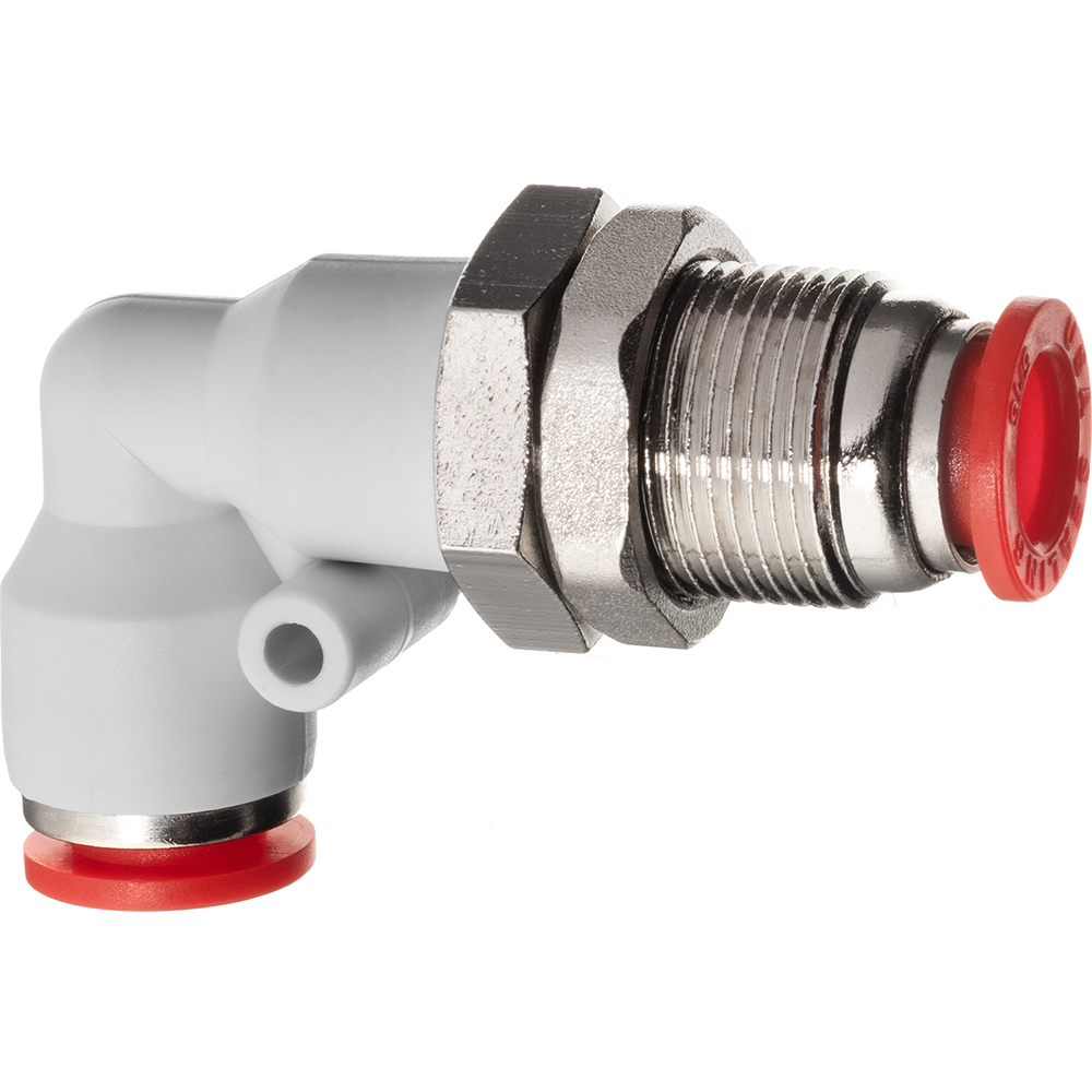 Legris Push-to-Connect Tube x Tube Fitting: Bulkhead Union Elbow, 1/4" OD - 3139 56 00