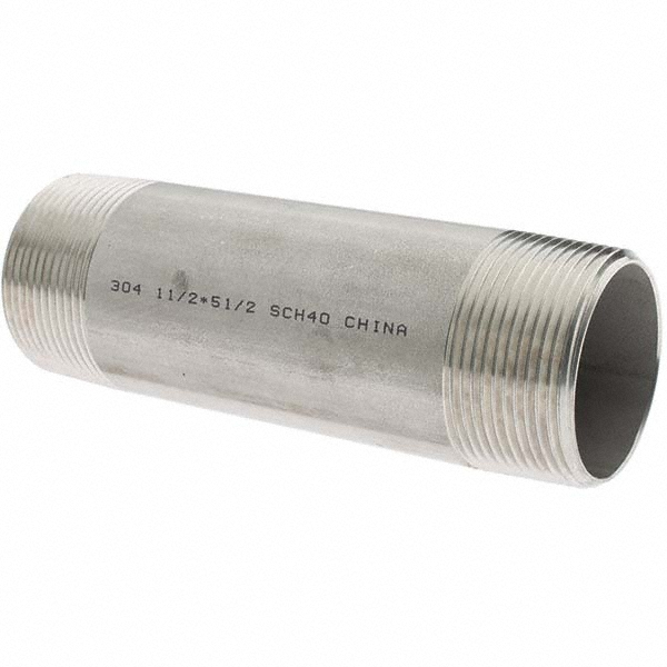 Merit Brass Stainless Steel Pipe Nipple: 1-1/2" Pipe, Grade 304 & 304L - 4024-550