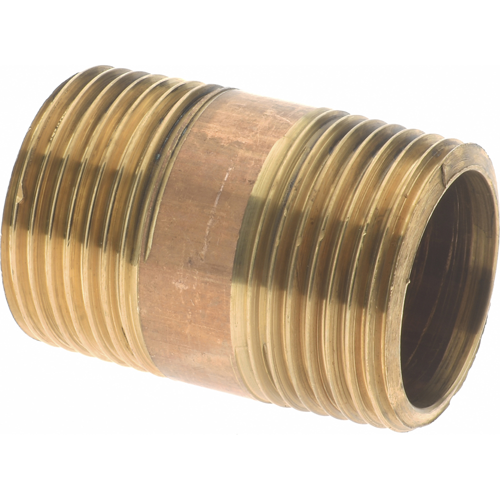 Merit Brass Brass Pipe Nipple: Threaded on Both Ends, 1-1/2" OAL, 3/4" BSPT - 2012-150BSPT