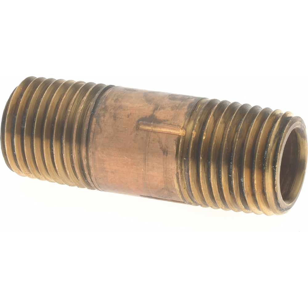 Merit Brass Brass Pipe Nipple: Threaded on Both Ends, 1-1/2" OAL, 3/4" BSPT - 2012-150BSPT