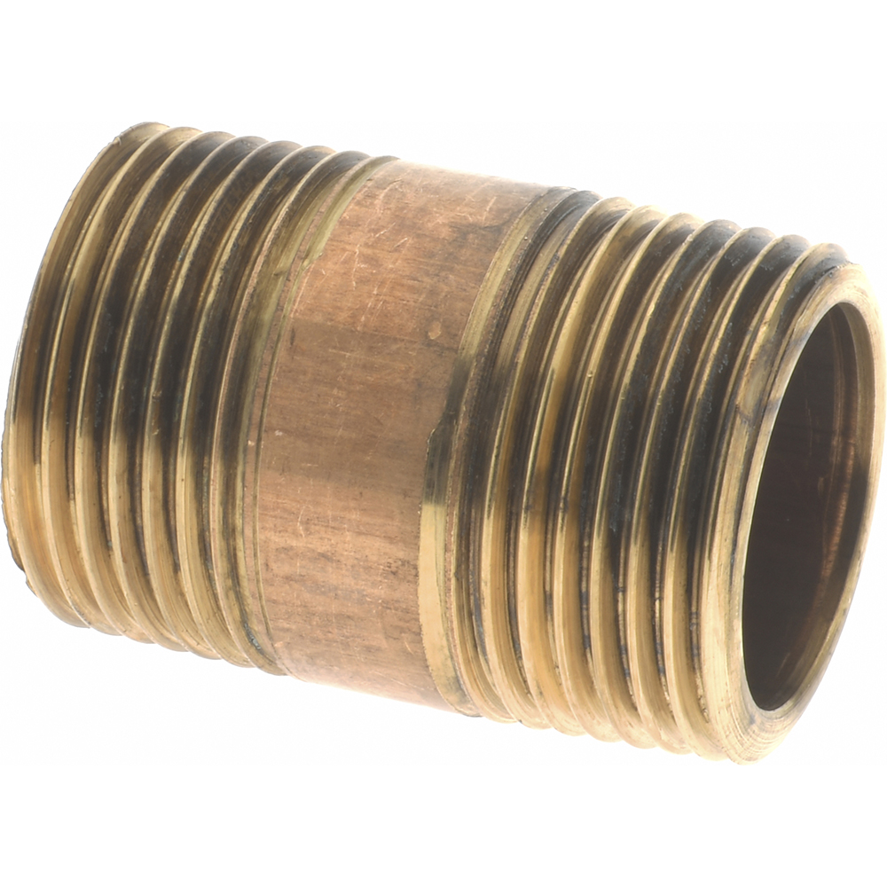 Merit Brass Brass Pipe Nipple: Threaded on Both Ends, 1-1/2" OAL, 3/4" BSPT - 2012-150BSPT