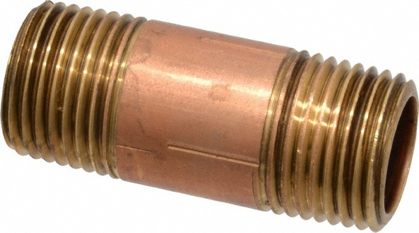 Merit Brass Brass Pipe Nipple: Threaded on Both Ends, 1-1/2" OAL, 3/4" BSPT - 2012-150BSPT