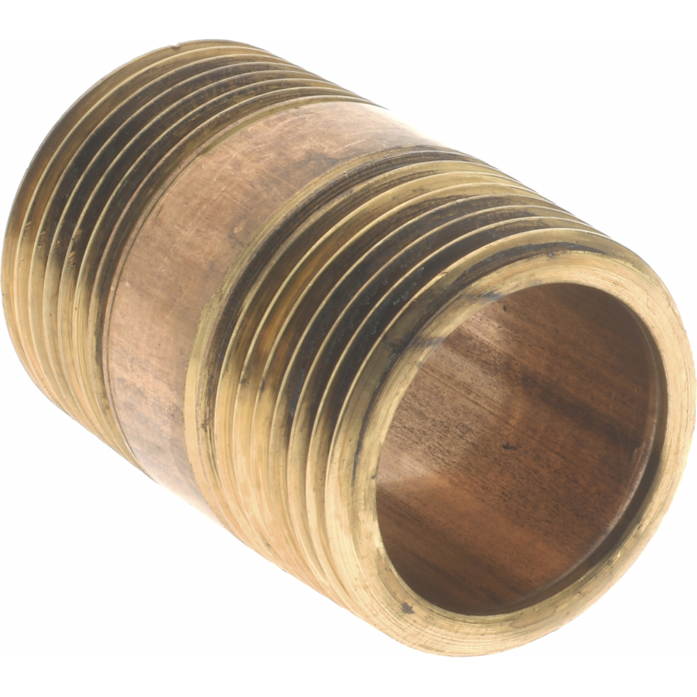 Merit Brass Brass Pipe Nipple: Threaded on Both Ends, 1-1/2" OAL, 3/4" BSPT - 2012-150BSPT