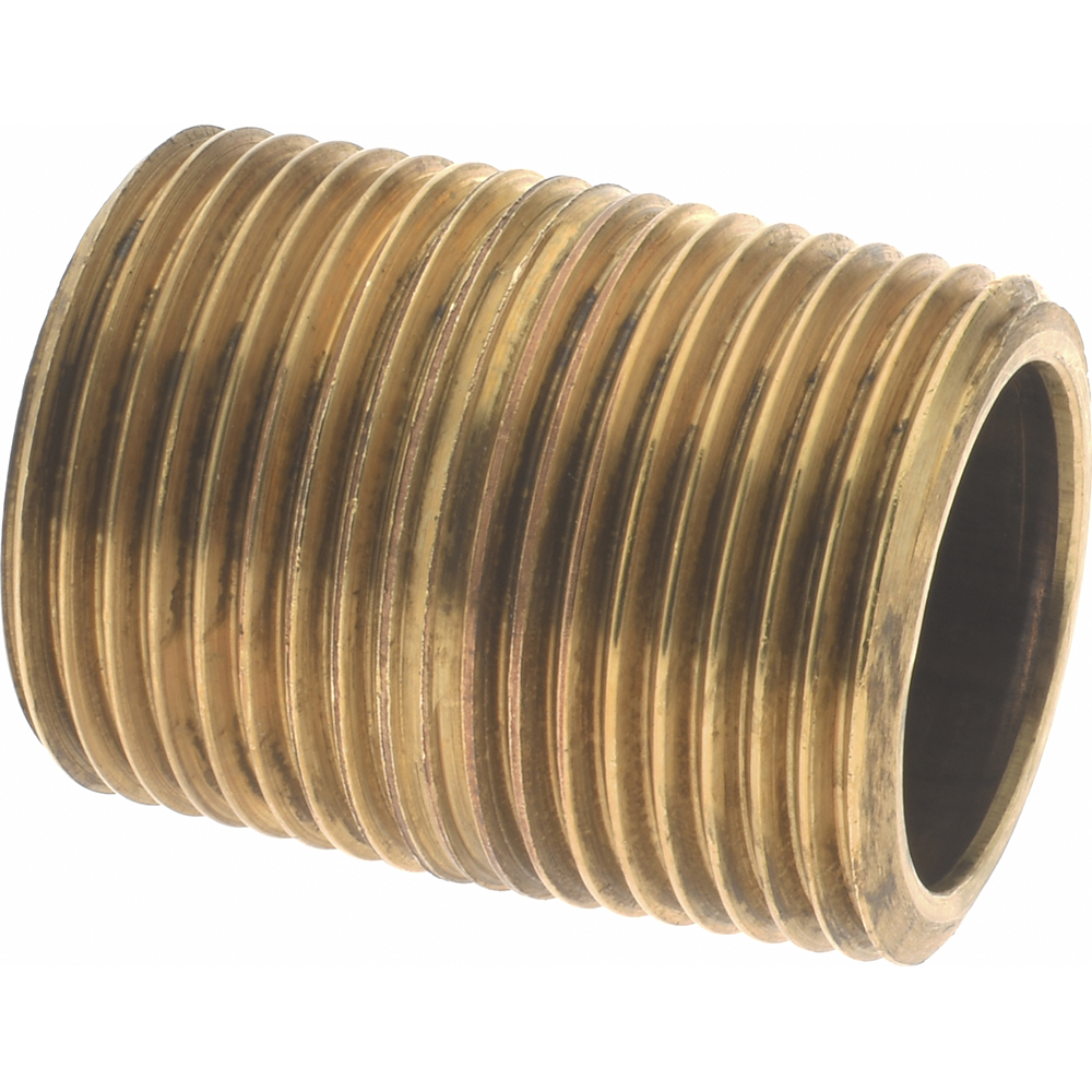 Merit Brass Brass Pipe Nipple: Threaded on Both Ends, 1-1/2" OAL, 3/4" BSPT - 2012-150BSPT