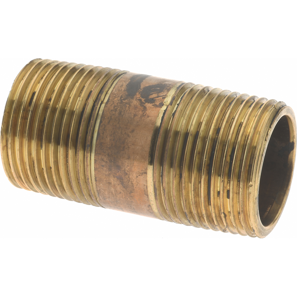 Merit Brass Brass Pipe Nipple: Threaded on Both Ends, 1-1/2" OAL, 3/4" BSPT - 2012-150BSPT