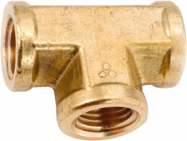 ANDERSON METALS Brass Pipe Tee: 1/4" Fitting, Flanged, NPT, Lead Free - 756201-04