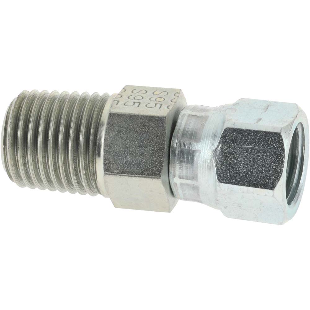 Parker Brass Flared Tube Connector: 1/2" OD, 1/4-18 Thread, 45 deg Flared Angle - -11022-8