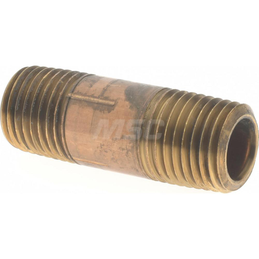 Merit Brass Brass Pipe Nipple: Threaded on Both Ends, 1-1/2" OAL, 1/4" NPT - 2104-150