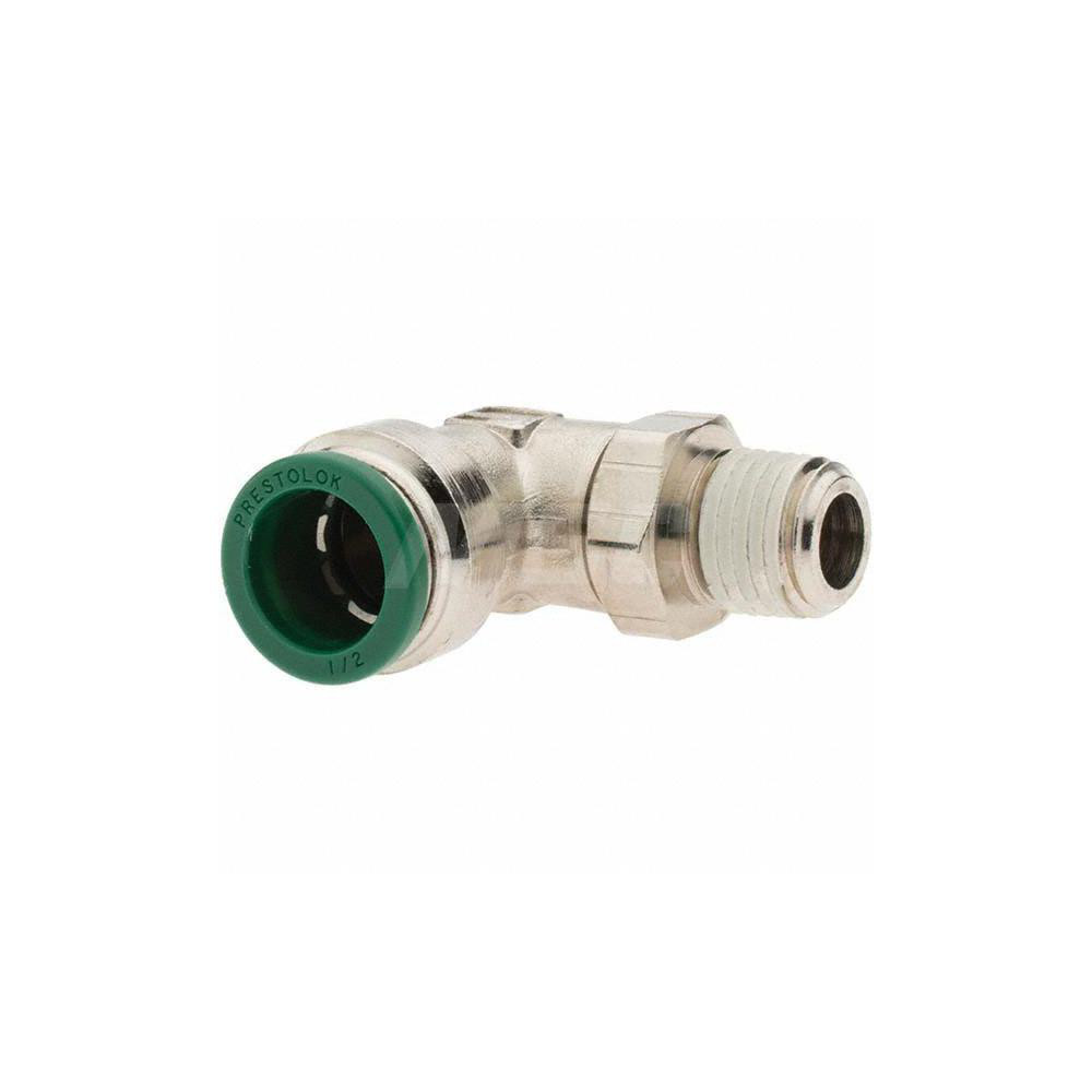 Parker Push-to-Connect Tube x MNPT x Tube x Male Fitting: Swivel Elbow, NPTF, 1/2" OD - 12550