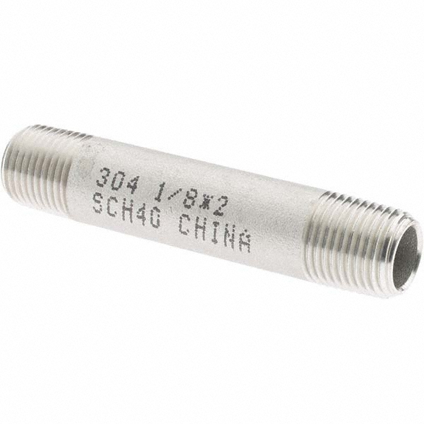 Merit Brass Stainless Steel Pipe Nipple: 1/8" Pipe, Grade 304 & 304L - 4002-800