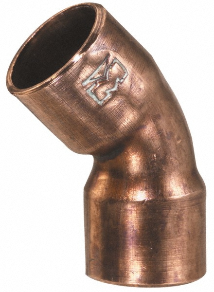 Mueller Industries Wrot Copper Pipe 45 ° Elbow: 1/4" Fitting, C x C, Solder Joint - W 03012