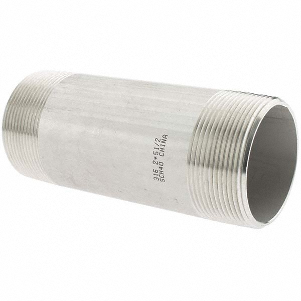 Merit Brass Stainless Steel Pipe Nipple: 2" Pipe, Grade 316 & 316L - 6032-550