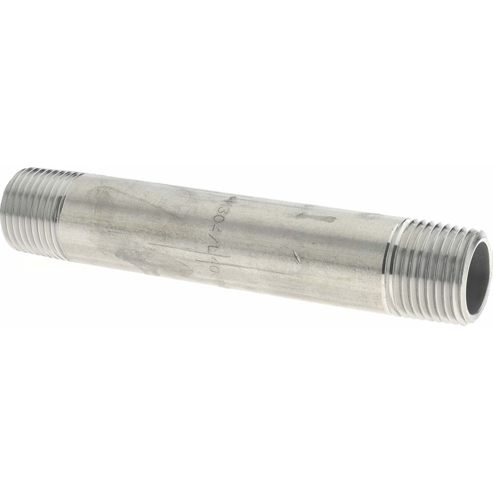 Merit Brass Stainless Steel Pipe Nipple: 1/2" Pipe, Grade 304 & 304L - 4008-450