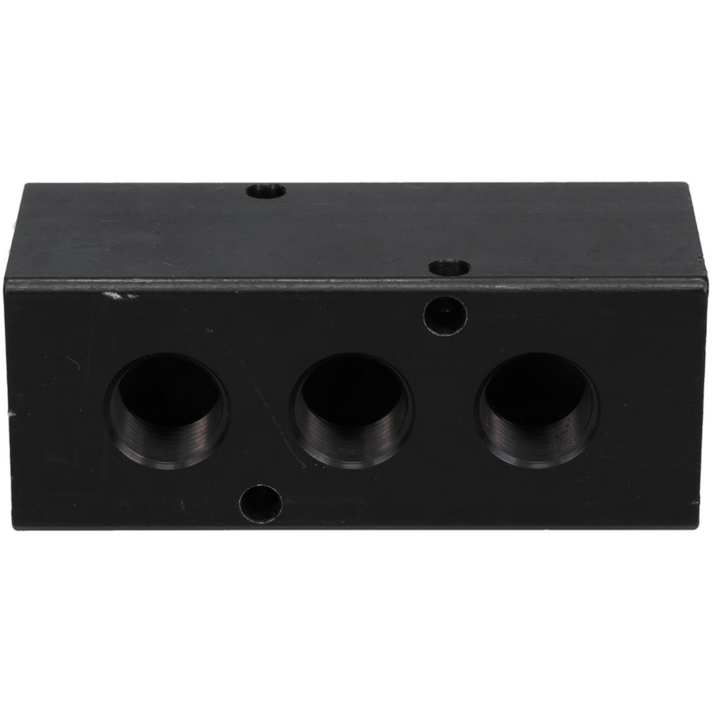 Made in USA Manifold: 1/2" Inlet, 3/8" Outlet, 2 Inlet Ports, 5 Outlet Ports, 5.75" OAL, 1.5" OAW, 1-1/2" OAH - PCM30-375-05B