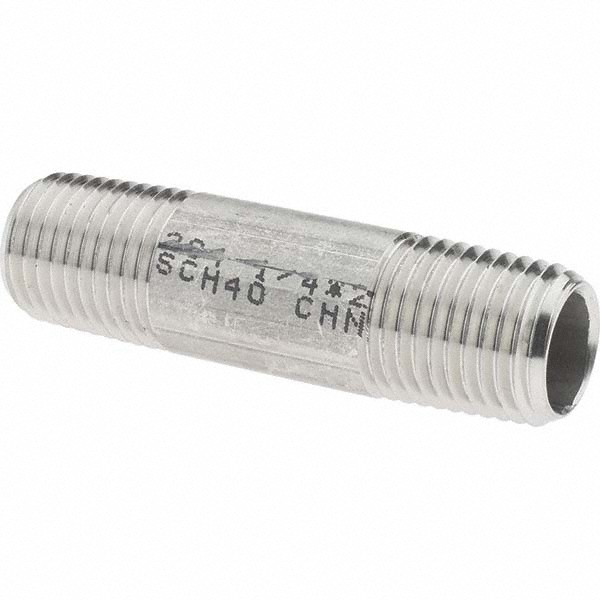Value Collection Stainless Steel Pipe Nipple: 1/4" Pipe, Grade 304 & 304L - 4BN1/4*7/8