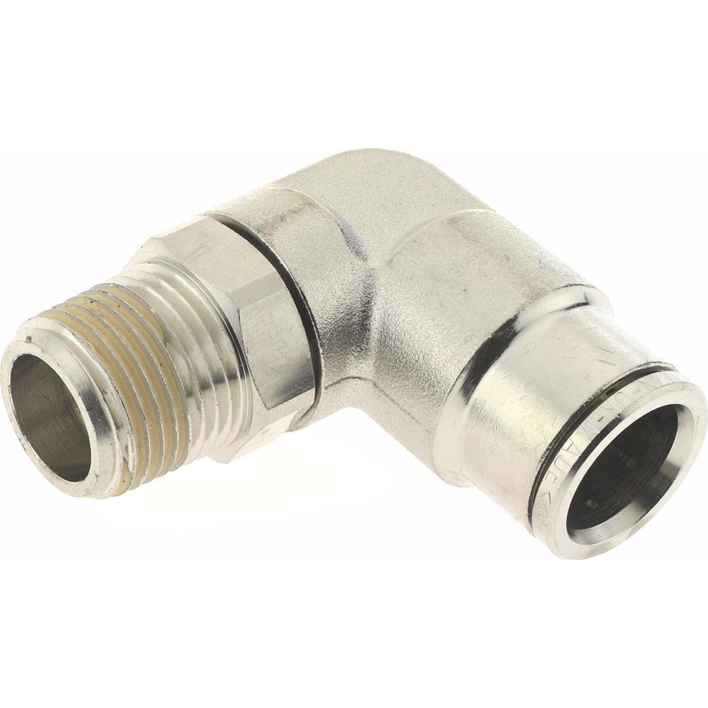 Norgren Push-to-Connect Tube x MNPT x Tube x Male Fitting: Swivel Elbow, NPTF, 1/2" OD - 124470748
