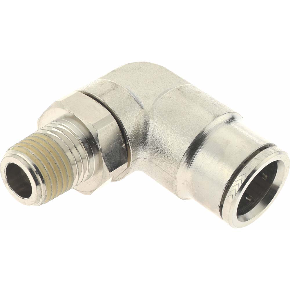 Norgren Push-to-Connect Tube x MNPT x Tube x Male Fitting: Swivel Elbow, NPTF, 1/2" OD - 124470748