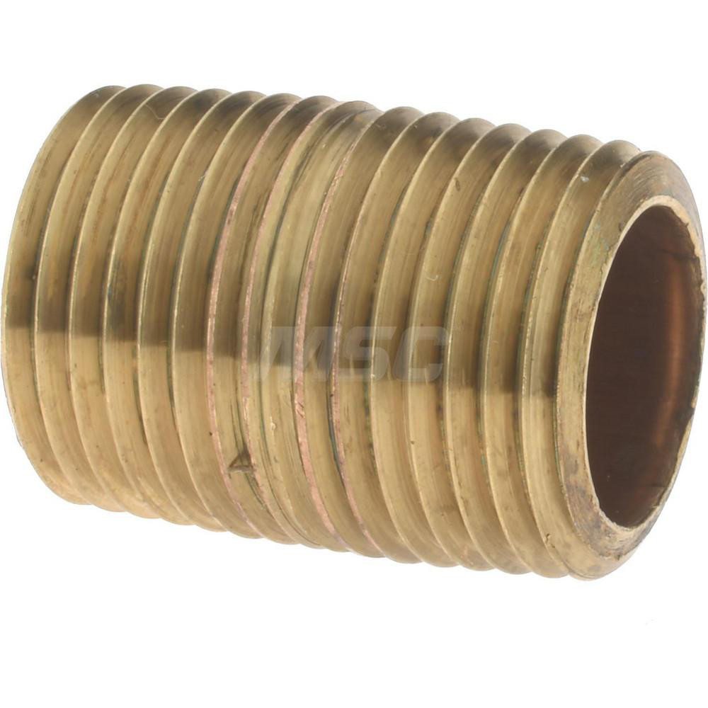 Merit Brass Brass Pipe Nipple: Threaded on Both Ends, 1-1/8" OAL, 1/2" NPT - 2108-001