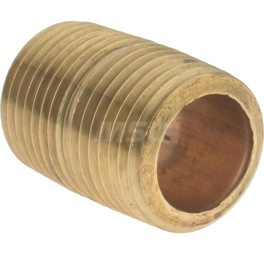 Merit Brass Brass Pipe Nipple: Threaded on Both Ends, 1-1/8" OAL, 1/2" NPT - 2108-001