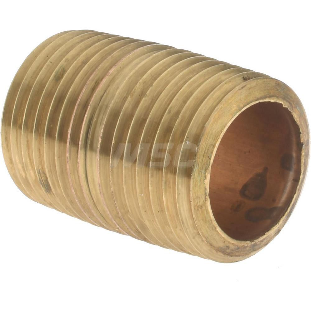 Merit Brass Brass Pipe Nipple: Threaded on Both Ends, 1-1/8" OAL, 1/2" NPT - 2108-001