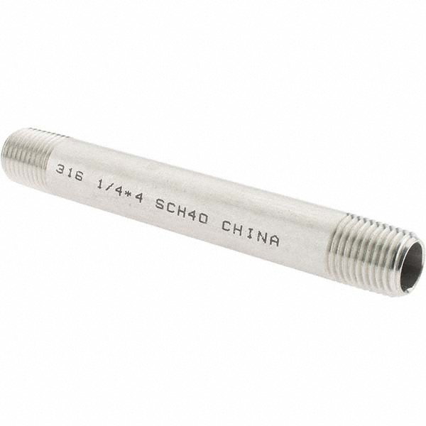 Merit Brass Stainless Steel Pipe Nipple: 1/4" Pipe, Grade 316 & 316L - 6004-400