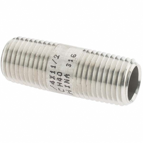 Merit Brass Stainless Steel Pipe Nipple: 1/4" Pipe, Grade 316 & 316L - 6004-150