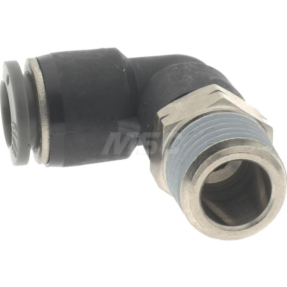 Norgren Push-to-Connect Tube x MNPT x Tube x Male Fitting: 90 deg Swivel Elbow, NPTF, 5/16" OD - C24470528