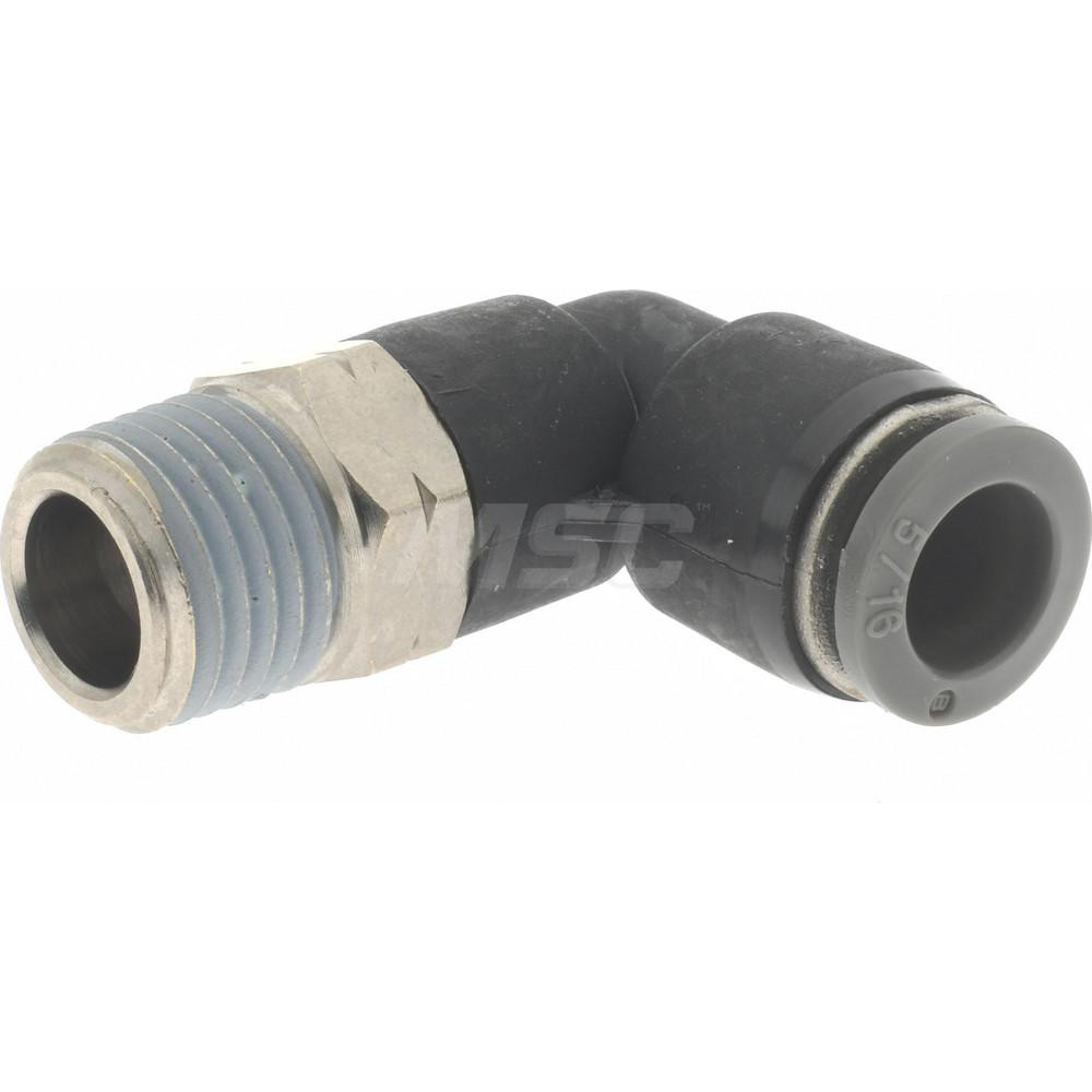 Norgren Push-to-Connect Tube x MNPT x Tube x Male Fitting: 90 deg Swivel Elbow, NPTF, 5/16" OD - C24470528