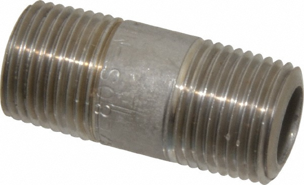 Merit Brass Stainless Steel Pipe Nipple: 3/8" Pipe, Grade 316 & 316L - 6506-400