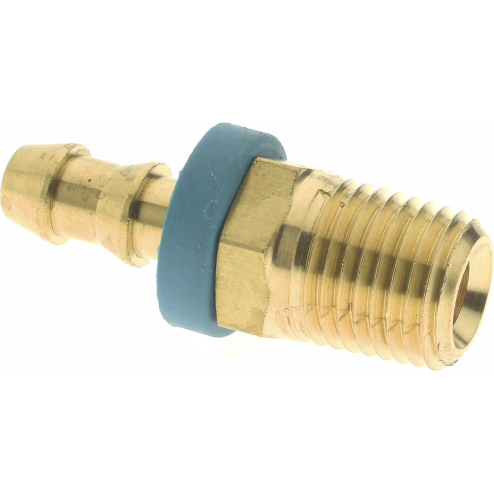 Parker Barbed Push-On Hose Male Connector: 1/4-18 MNPTF, Brass, 1/4" Barb - PP-00019