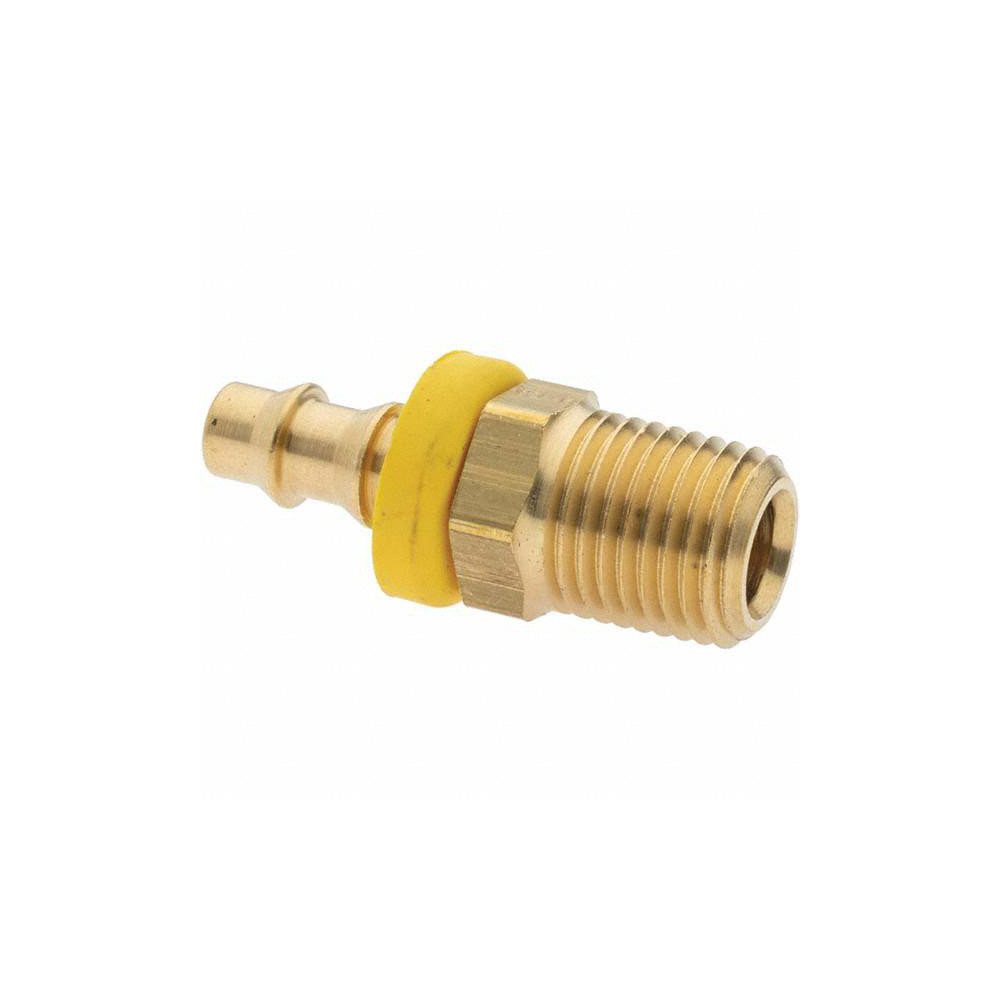 Parker Barbed Push-On Hose Male Connector: 1/4-18 MNPTF, Brass, 1/4" Barb - PP-00019