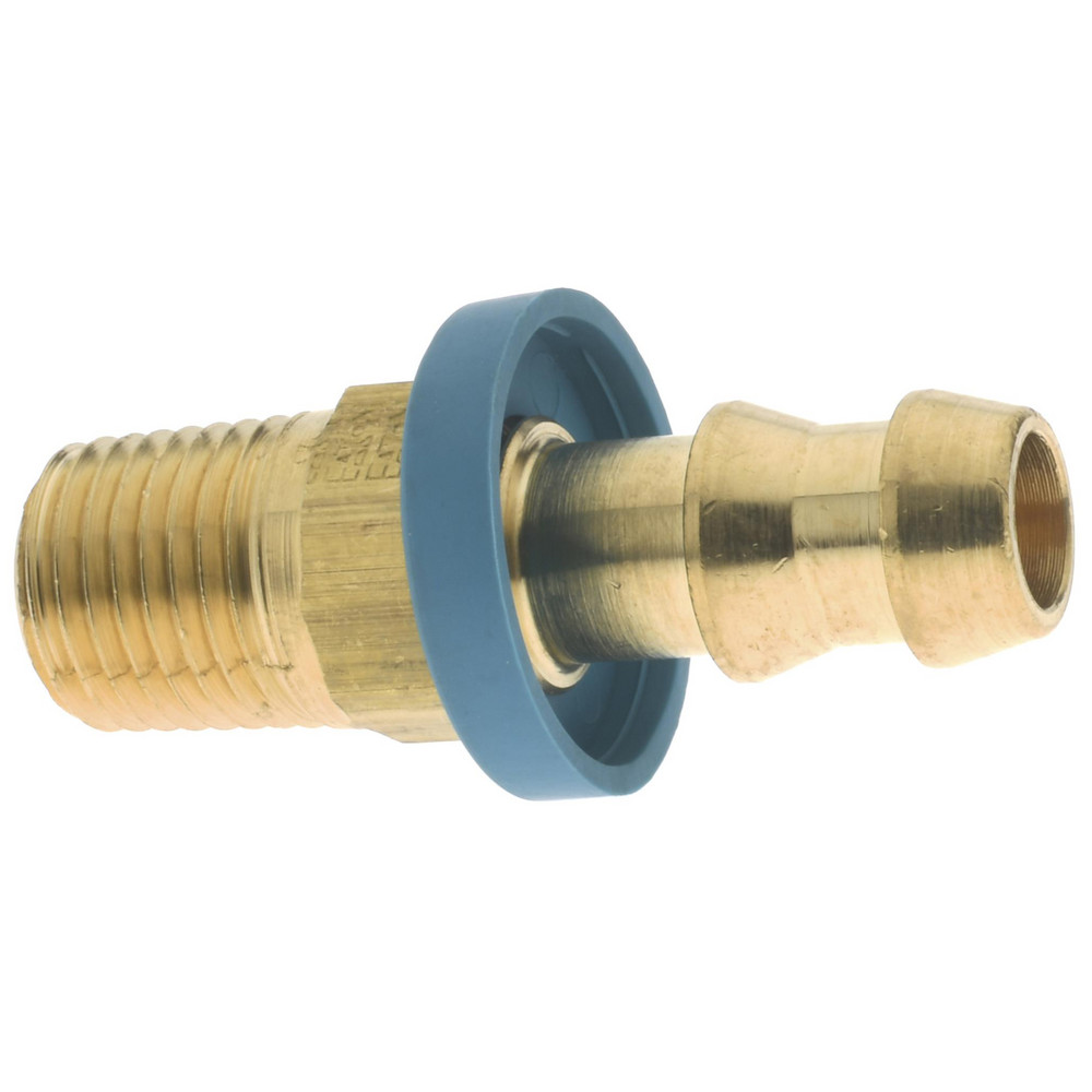 Parker Barbed Push-On Hose Male Connector: 1/4-18 MNPTF, Brass, 1/4" Barb - PP-00019