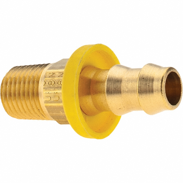 Parker Barbed Push-On Hose Male Connector: 1/4-18 MNPTF, Brass, 1/4" Barb - PP-00019