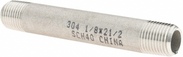 Value Collection Stainless Steel Pipe Nipple: 1/8" Pipe, Grade 304 & 304L - 4BN1/8*3
