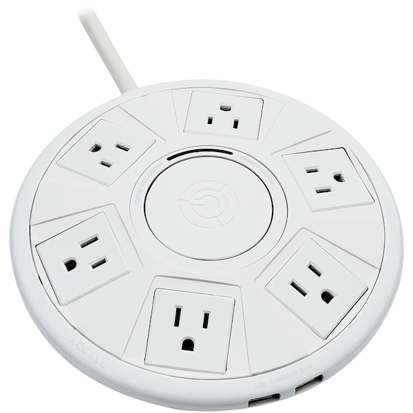 Accell Power Air Surge Protector and USB Charging Station w/ 6-Ft Cord (Wht) - D080B-048F
