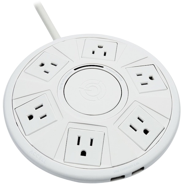 Accell Power Air Surge Protector and USB Charging Station w/ 6-Ft Cord (Wht) - D080B-048F