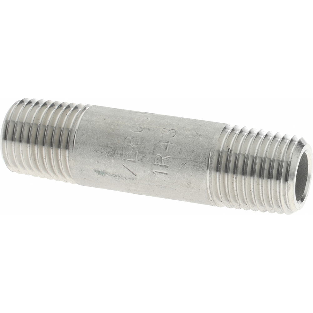 Merit Brass Stainless Steel Pipe Nipple: 1/4" Pipe, Grade 304 & 304L - 4504-200