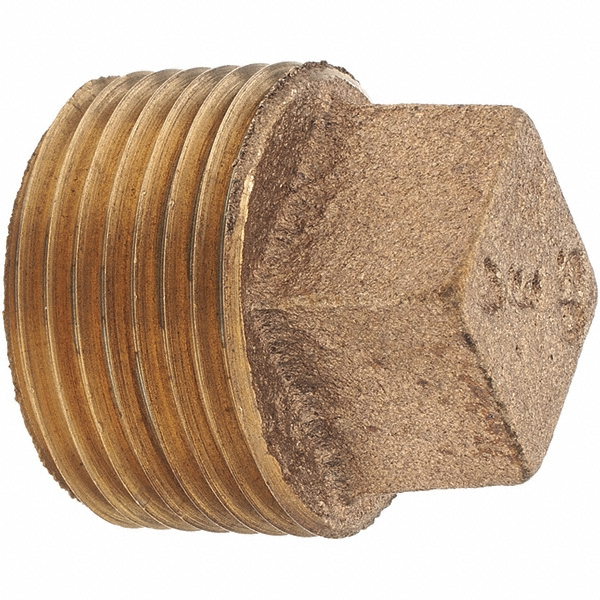 Merit Brass Brass Pipe Square Head Plug: 1/8" Fitting, Threaded, MNPT x FNPT, Class 125, Lead Free - NLBS117A-02