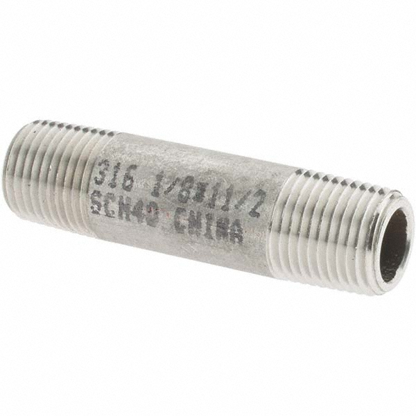 Merit Brass Stainless Steel Pipe Nipple: 1/8" Pipe, Grade 316 & 316L - 6002-150