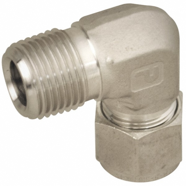 Parker Compression Tube Male Elbow: 3/8-18, 5/8" Tube OD, Compression x MNPT - 10MSEL6N-316