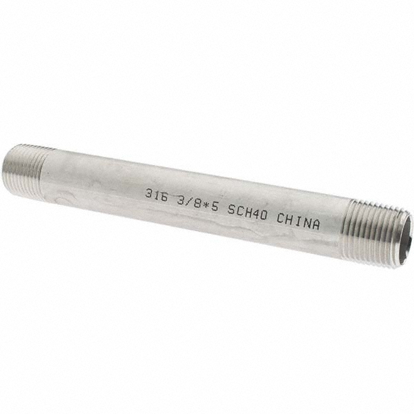 Value Collection Stainless Steel Pipe Nipple: 3/8" Pipe, Grade 316 & 316L - 6BN3/8*5