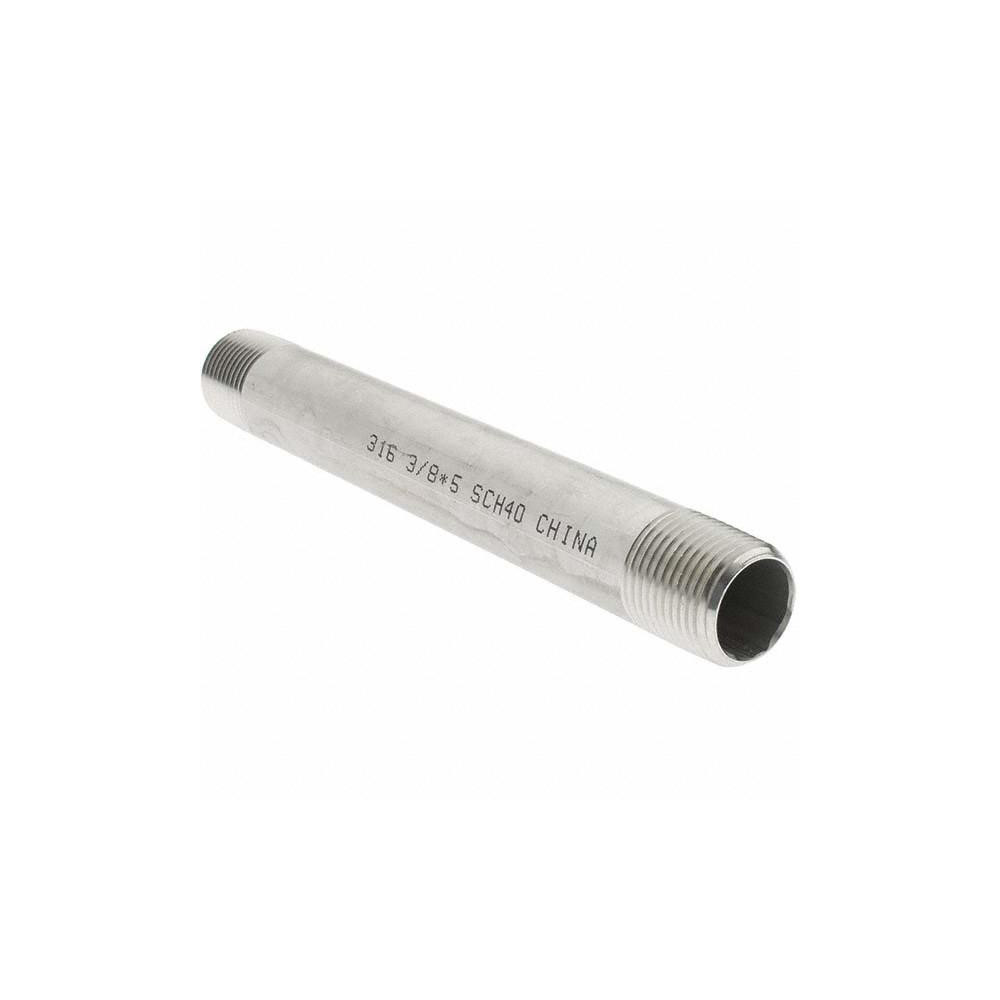 Value Collection Stainless Steel Pipe Nipple: 3/8" Pipe, Grade 316 & 316L - 6BN3/8*5